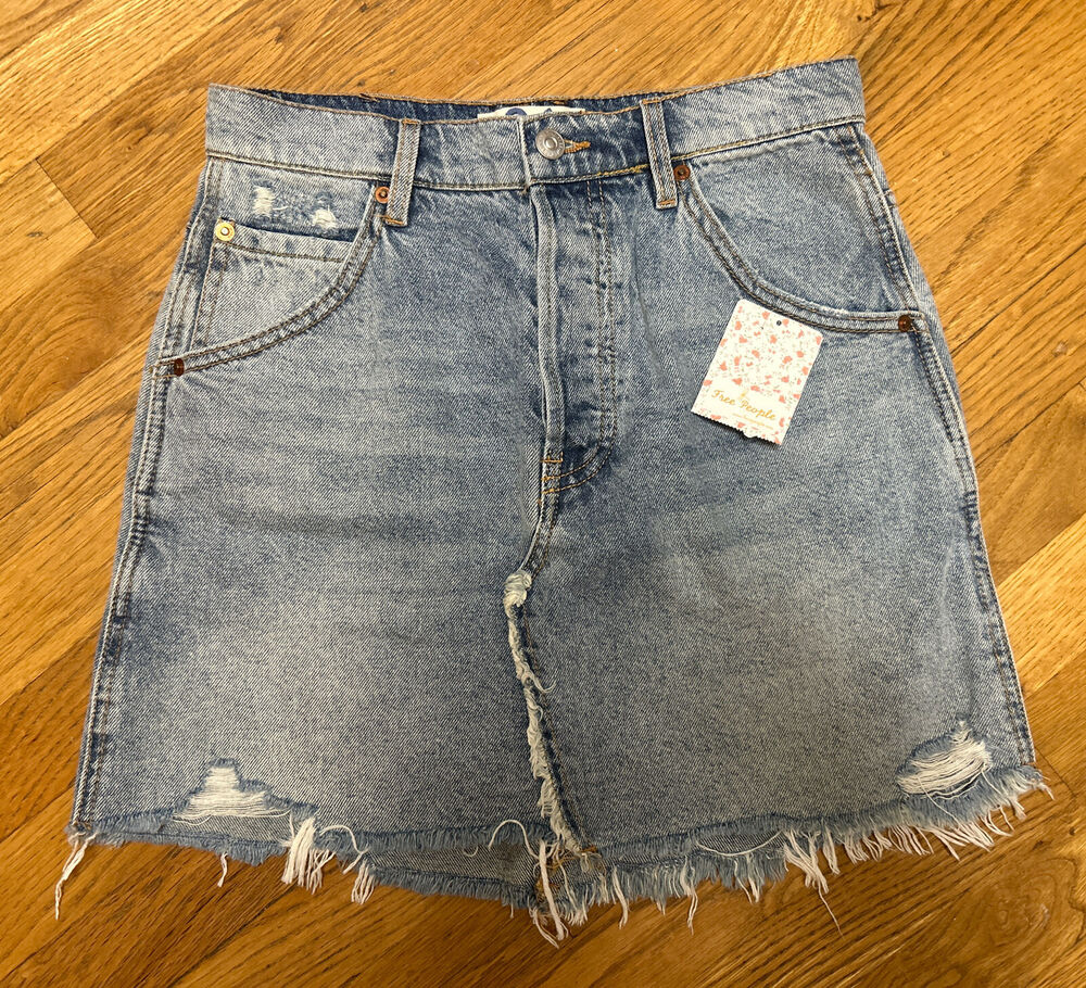 We THE FREE PEOPLE BREA cutoff denim skirt 26 mile high blue OB1264140 NWT *A4